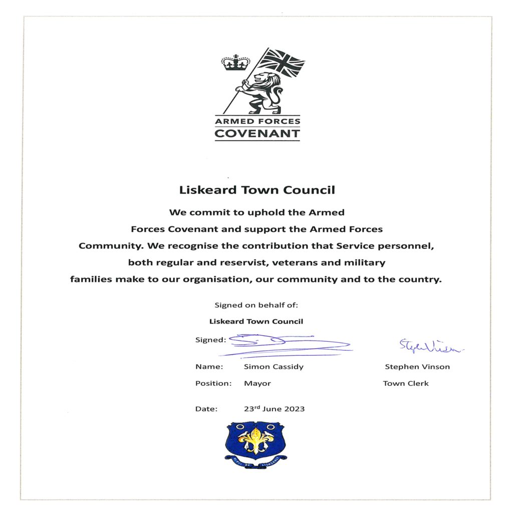 Armed Forces Covenant Liskeard Council   Armed Forces Covenant Signed 001 1024x1024 