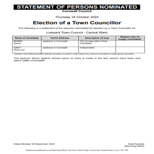 Statement of Persons Nominated for Election