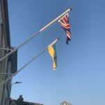 Ukrainian flag flying